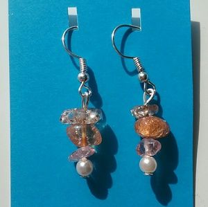 Glass rock with glass pearl dangle earrings